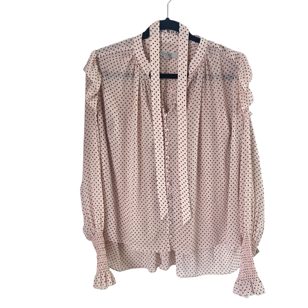 All Saints Pink Polka Dot Blouse